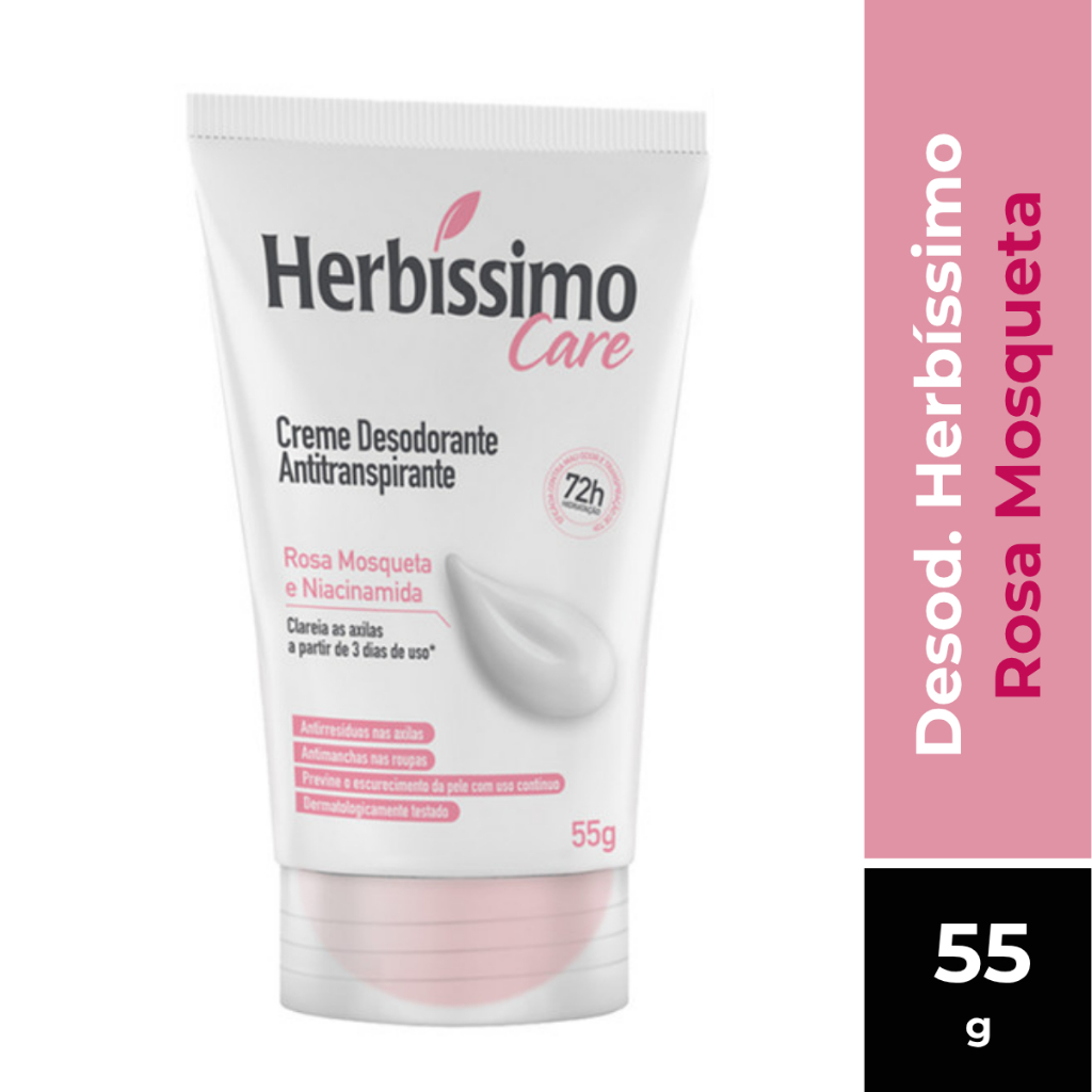 Creme Desodorante Antitranspirante Herbíssimo Care Rosa Mosqueta e Niacinamida 55g