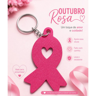 Kit 10 Chaveiros Outubro Rosa | Laço Rosa | Lembrancinha e Brinde para Empresas