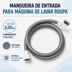 Mangueira De entrada Para Máquina De Lavar De 2 Metros Com Tramas Cinza e Conexões De PP Durável (156)