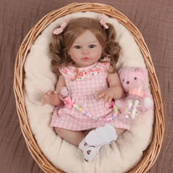 Bebê Reborn 48cm Menina Realista Olhos Azuis Pode dar Banho Cabelo Comprido