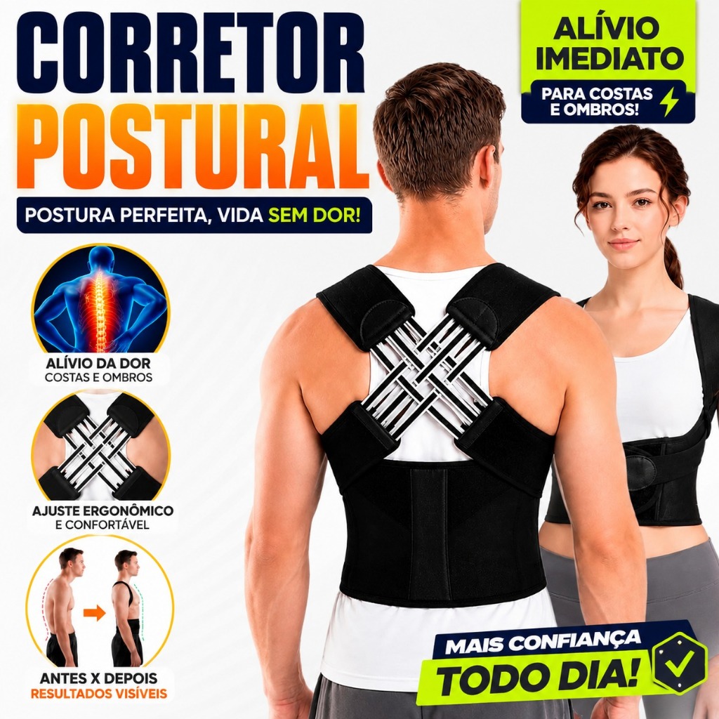 Corretor Postural para Coluna Masculino Feminino Suporte Costas Ombros Uso em Casa Trabalho
