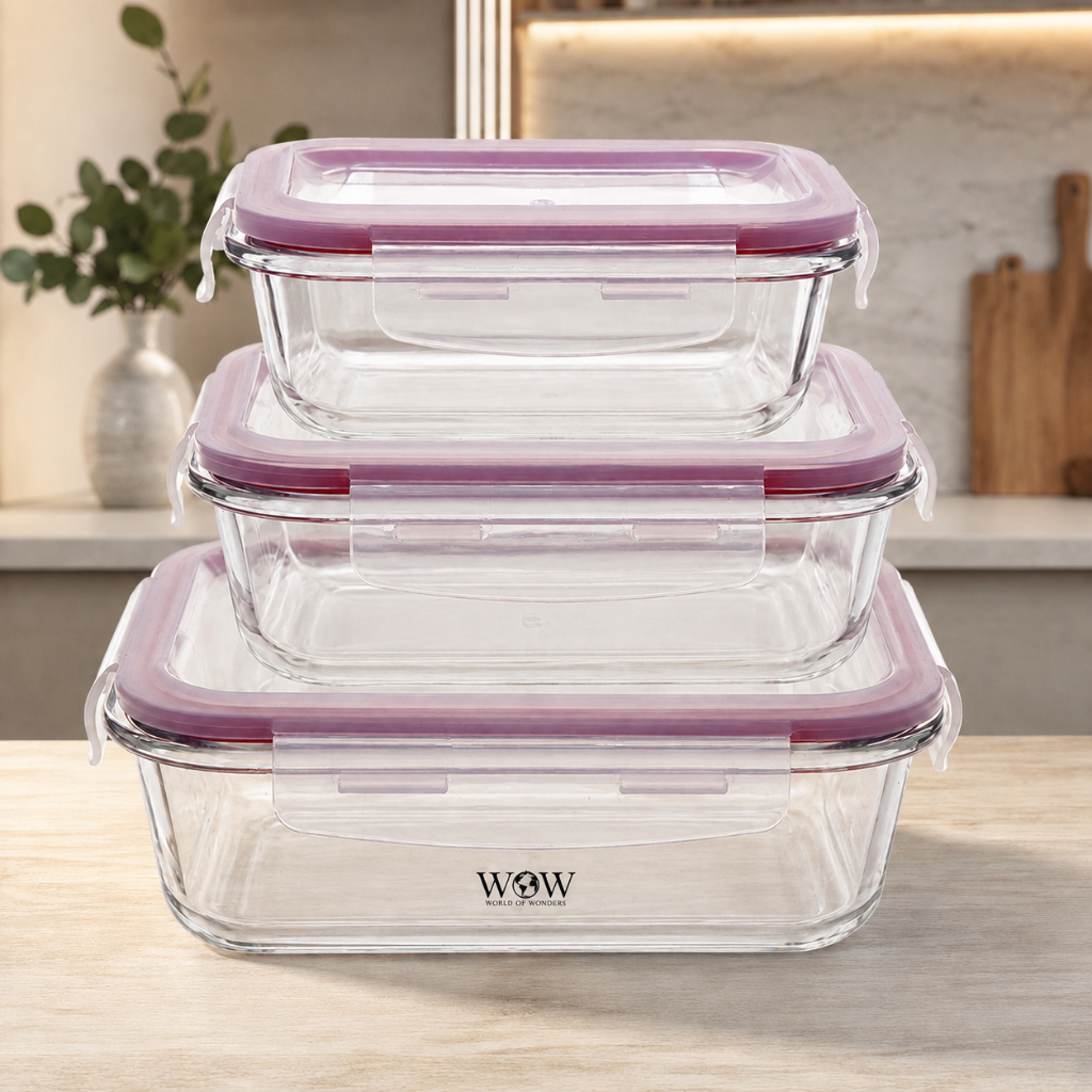 Kit 3 Potes De Vidro Herméticos com Trava para Alimentos Refratário