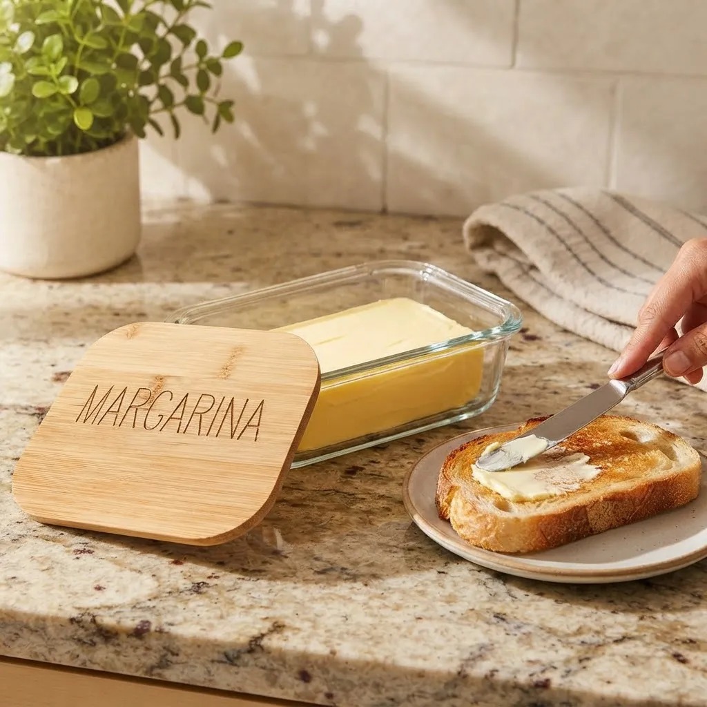 Pote Hermético Tampa de Bambu  Manteigueira Requeijão Pate