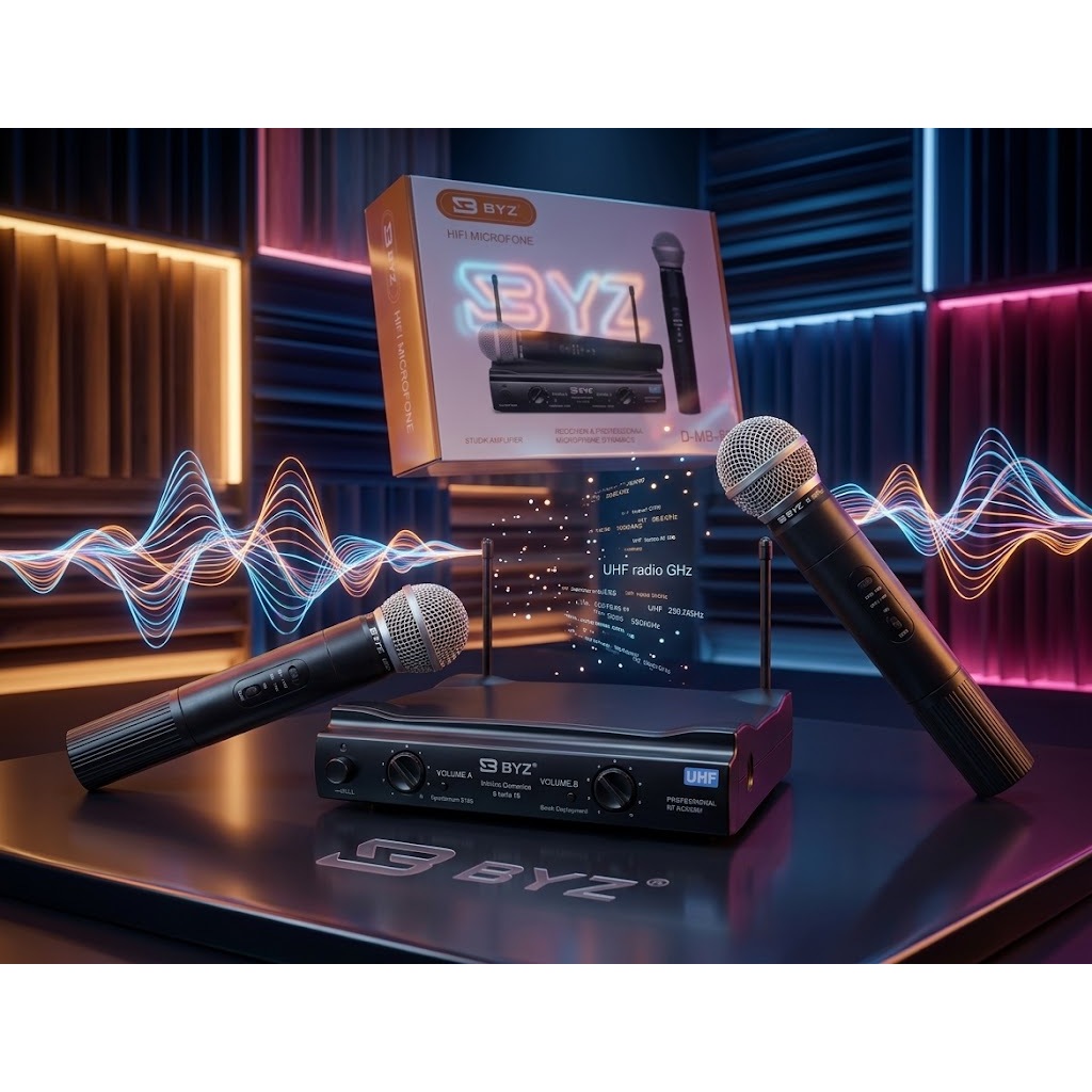 Kit 2 Microfones Sem Fio Profissional BYZ D-MB-59 UHF + Base Receptora