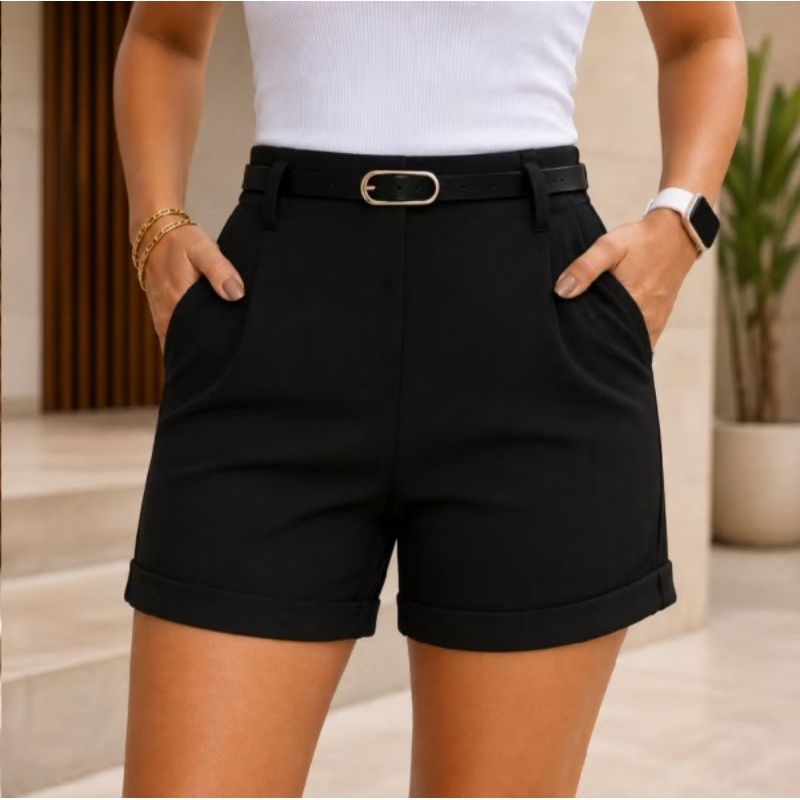 Short Feminino Alfaiataria Cintura Alta com Cinto – Elegante, Confortável e Versátil