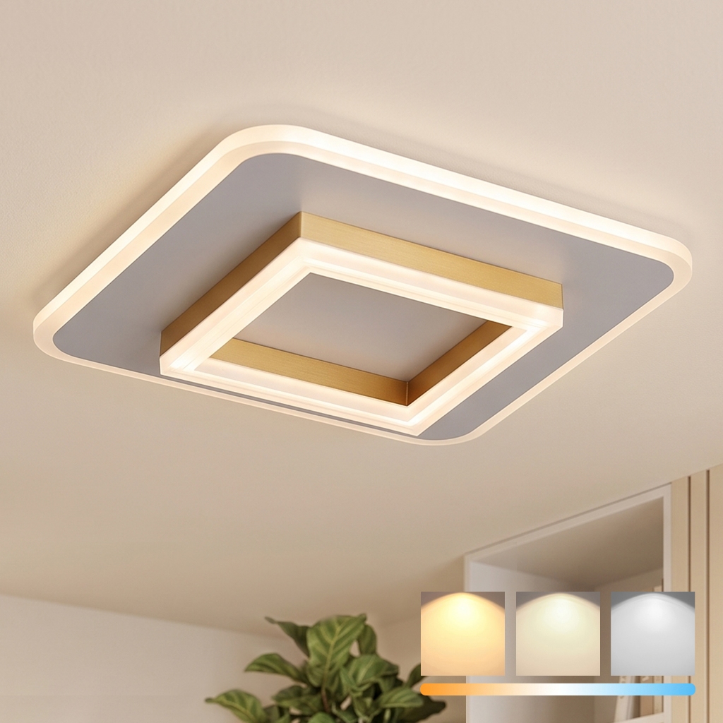 Luminaria Teto Lustre De Led Dourada Quadrada Simples Para Corredor Interno Quarto Casal Sala Estar Varanda