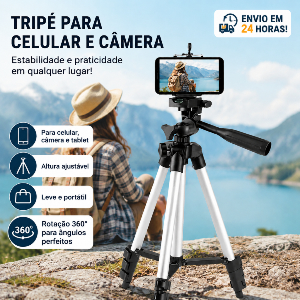 Tripé para Celular 360° Ajustável Leve Suporte para Live Foto Gravação Portátil