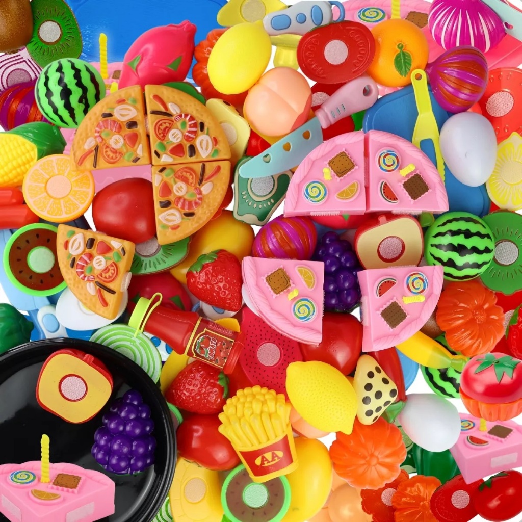 Brinquedo Kit Comidinha Infantil Fruta Legumes Bolo Corte Varias Peças Velkr Crec Cozinha Completa