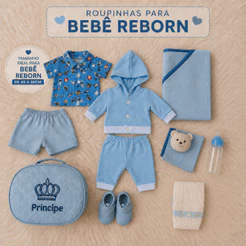 Enxoval Bebê Reborn Boneco Menino Mamãe Reborn 10 Peças - Veste de 45 a 50cm!