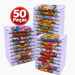 Kit 50 Pano De Prato Atacado Grande 45x85 De Cozinha Estampado Algodão