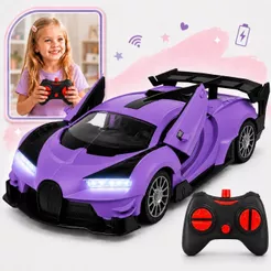 Carro de Controle Remoto Infantil Recarregável com Luz LED e Portas Articuladas