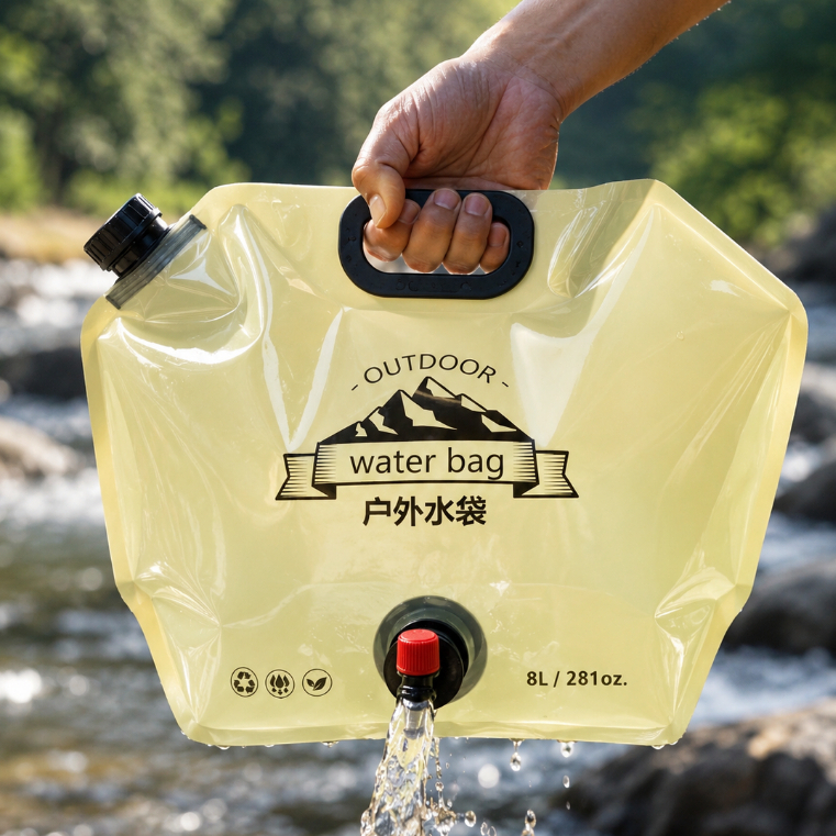 Saco de Água Dobrável 8 Litros Camping Equipamento de Acampamento Sobrevivência Ao Ar Livre Portátil