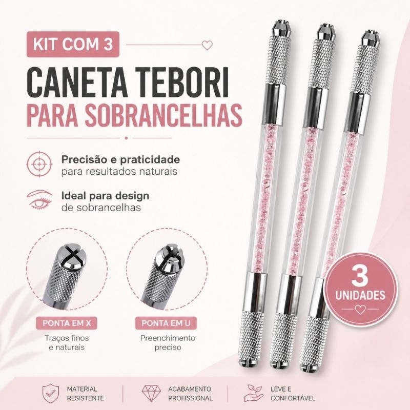 Caneta Tebori Micropgmentação Sobrancelhas kit com 3 Canetas