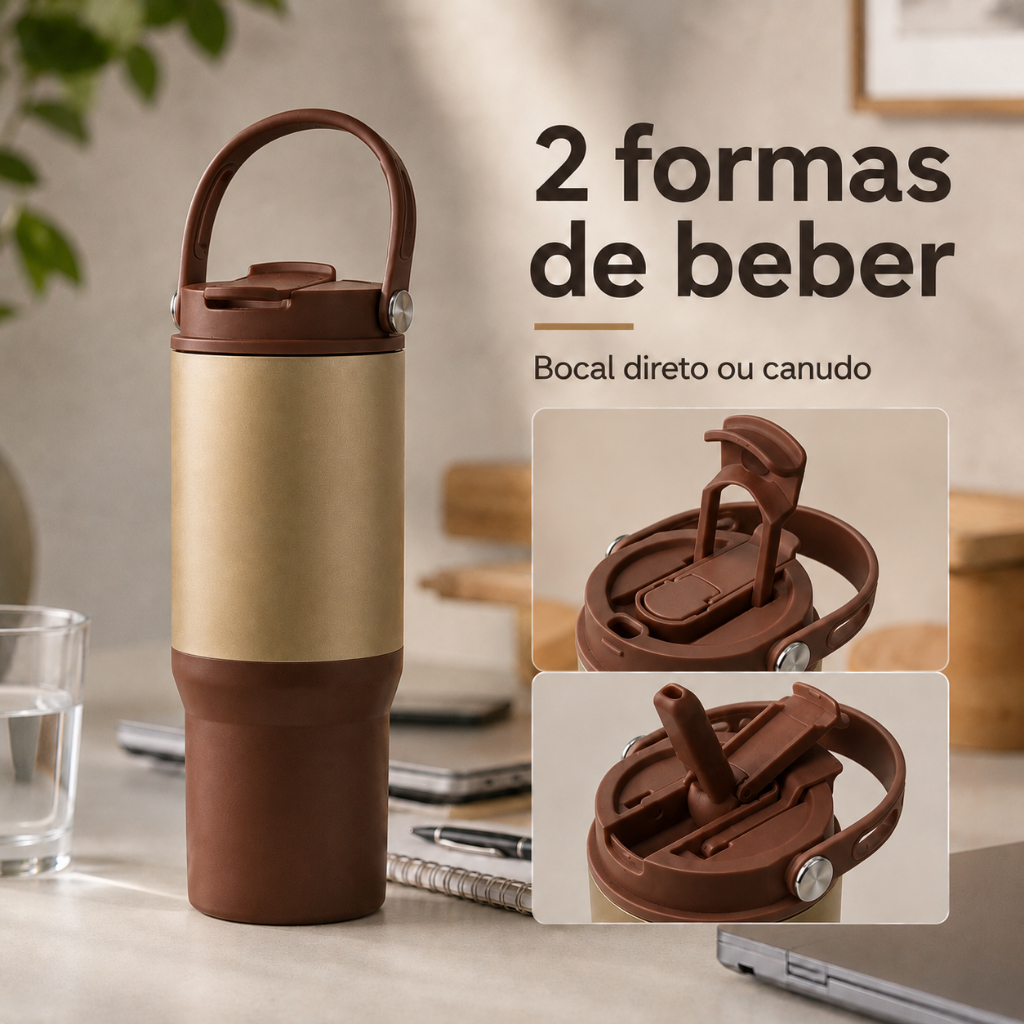 Garrafa Térmica 750ml Água Inox Canudo Alça Copo Academia Faculdade Trabalho