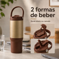 Garrafa Térmica 750ml Água Inox Canudo Alça Copo Academia Faculdade Trabalho
