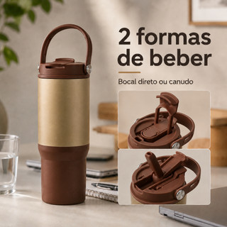 Garrafa Térmica 750ml Água Inox Canudo Alça Copo Academia Faculdade Trabalho