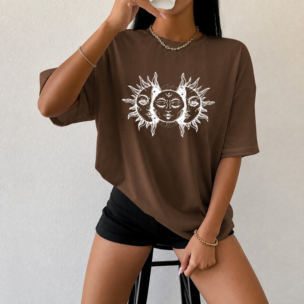 Camiseta Oversized Streetwear Feminino Sol Lunar Indie 100% Algodao