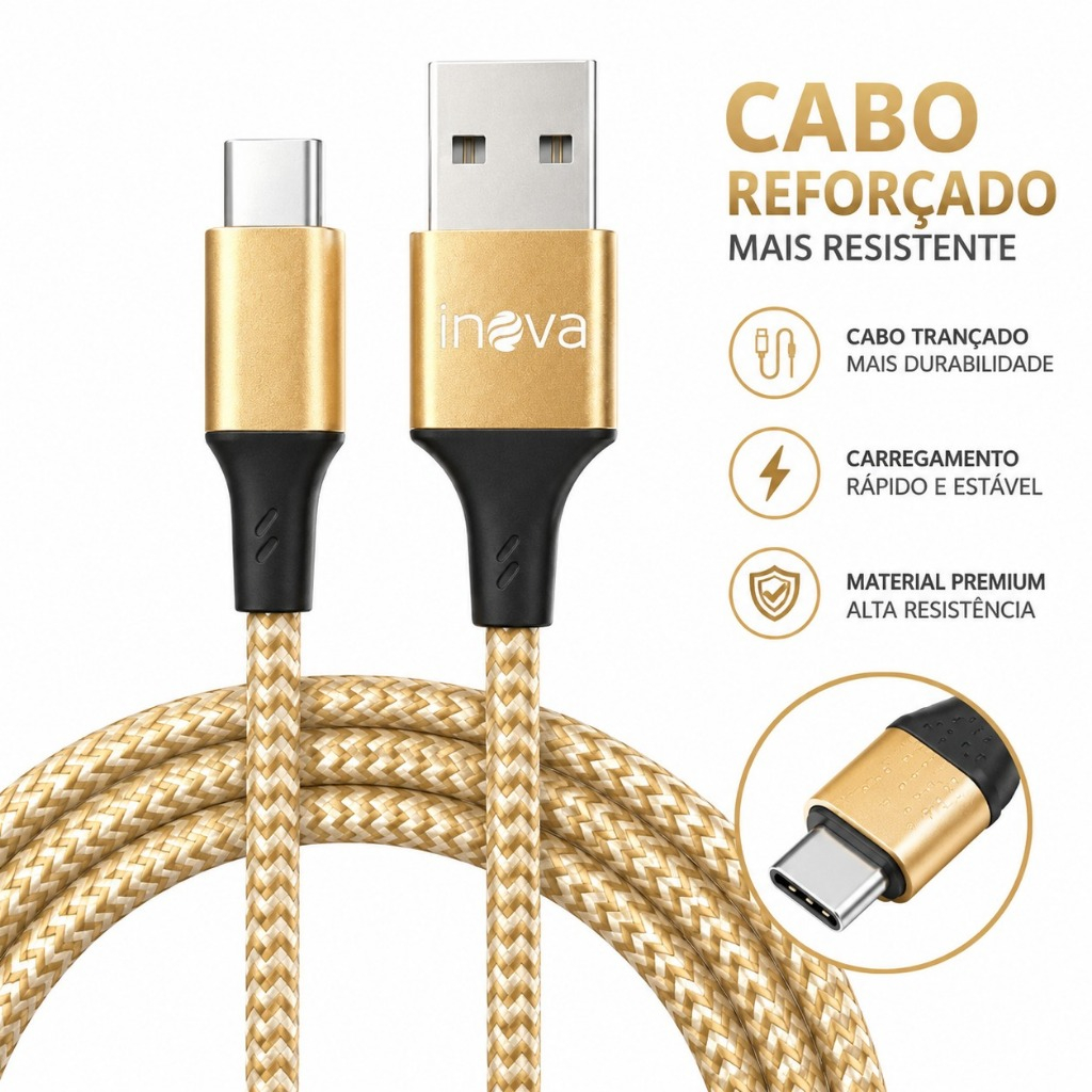 Cabo Carregador Tipo C 2 Metros Turbo Premium Reforçado Android Xiaomi USB Dados