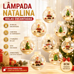 Varal Cascata Pisca Pisca Natal Lâmpadas LED Amarelo 3 Metros e 10 Bolas Decoração Papail Noel Arvore