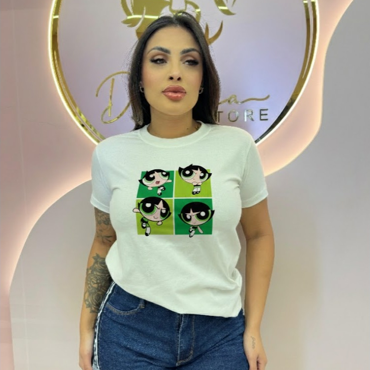 T-Shirt e Cropped Feminino Algodão 30.1 – Coleção nova Meninas Super Poderosas
