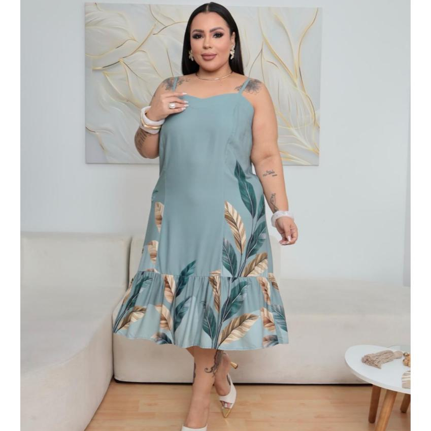 Vestido Viscolinho Plus Size Feminino Alça Regulável Soltinho Leve Confortável G1-G2 - 46 ao 52