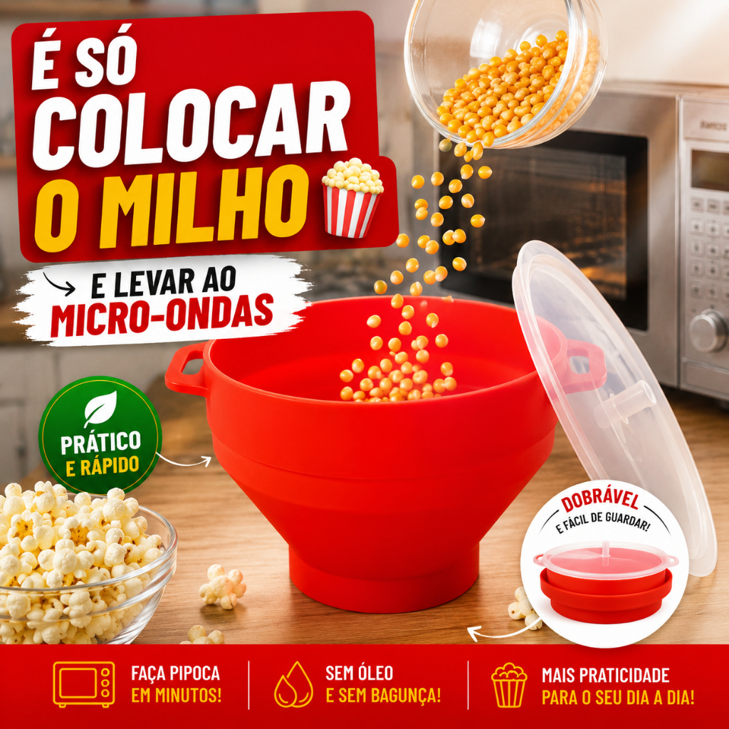 Pipoqueira de Silicone para Microondas com Tampa 1,8L sem Óleo