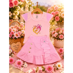 conjunto 2 peças sendo 1 Blusa + 1 Saia estampa enviada aleatoriamente perfeito para passeios e festas
