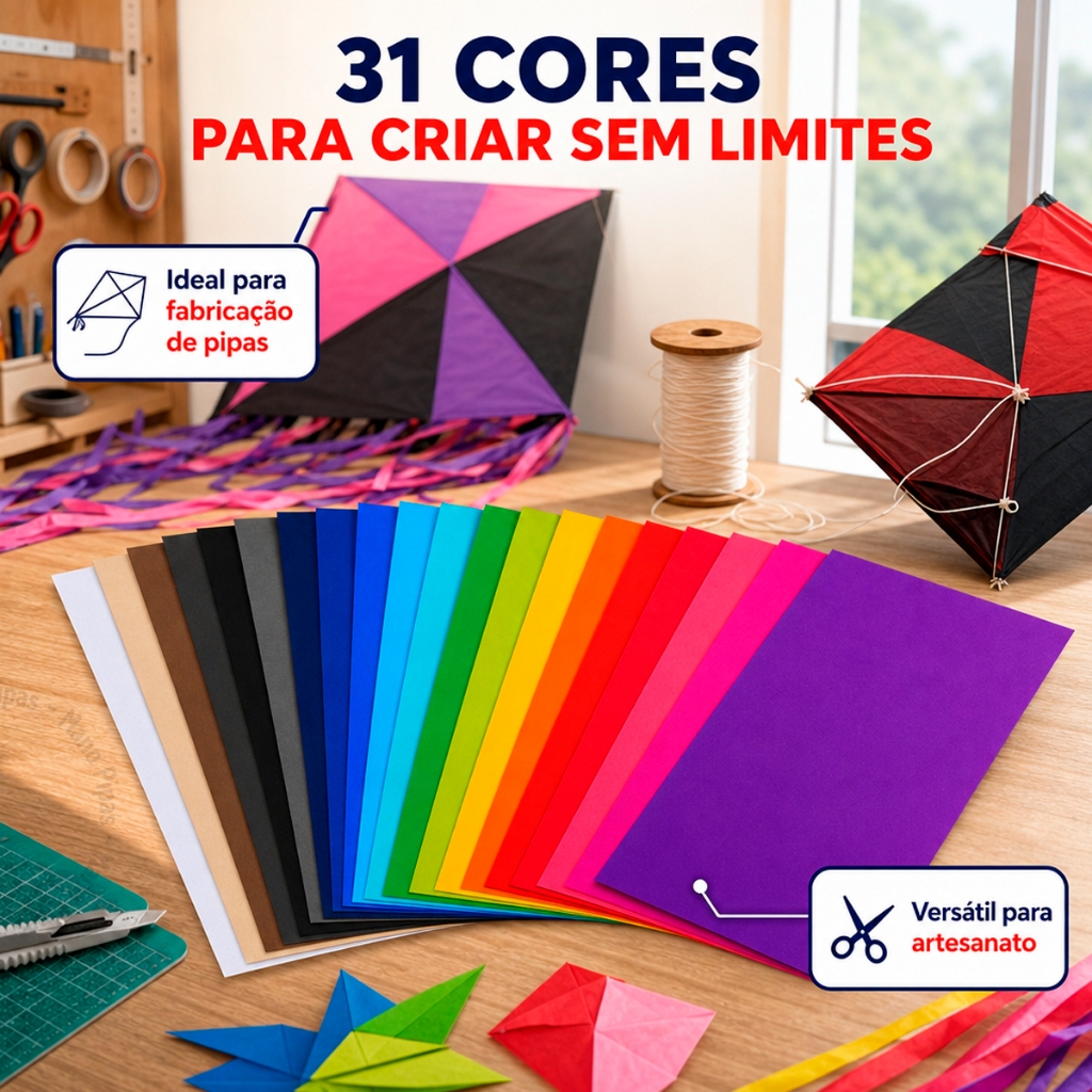 Folha de Seda 50x70cm Cores Lisas para Pipas e Artesanato Decoração 31 Cores Escolha até 5 Cores — imagem 2 de 2