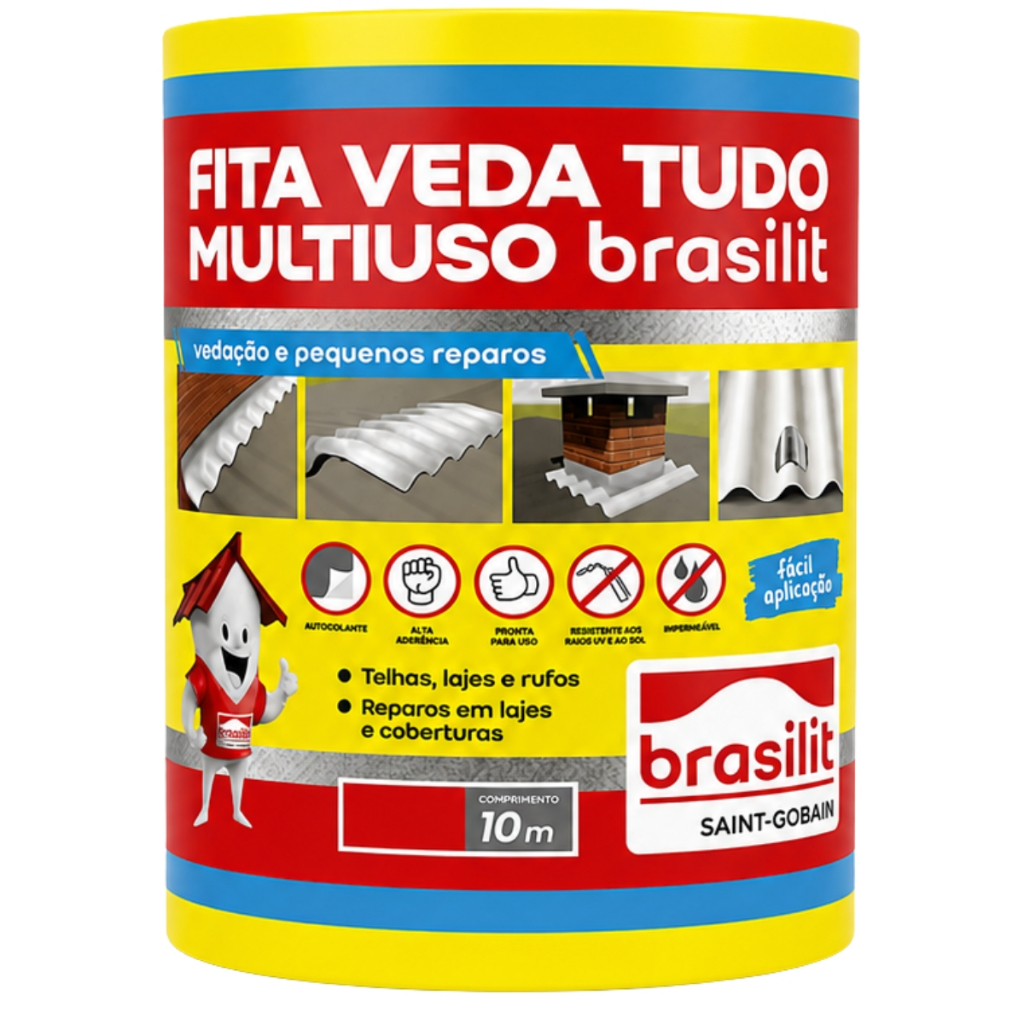 Fita Asfáltica Veda Tudo Multiuso Adesiva Telhado 10 Metros Brasilit Saint-Gobain