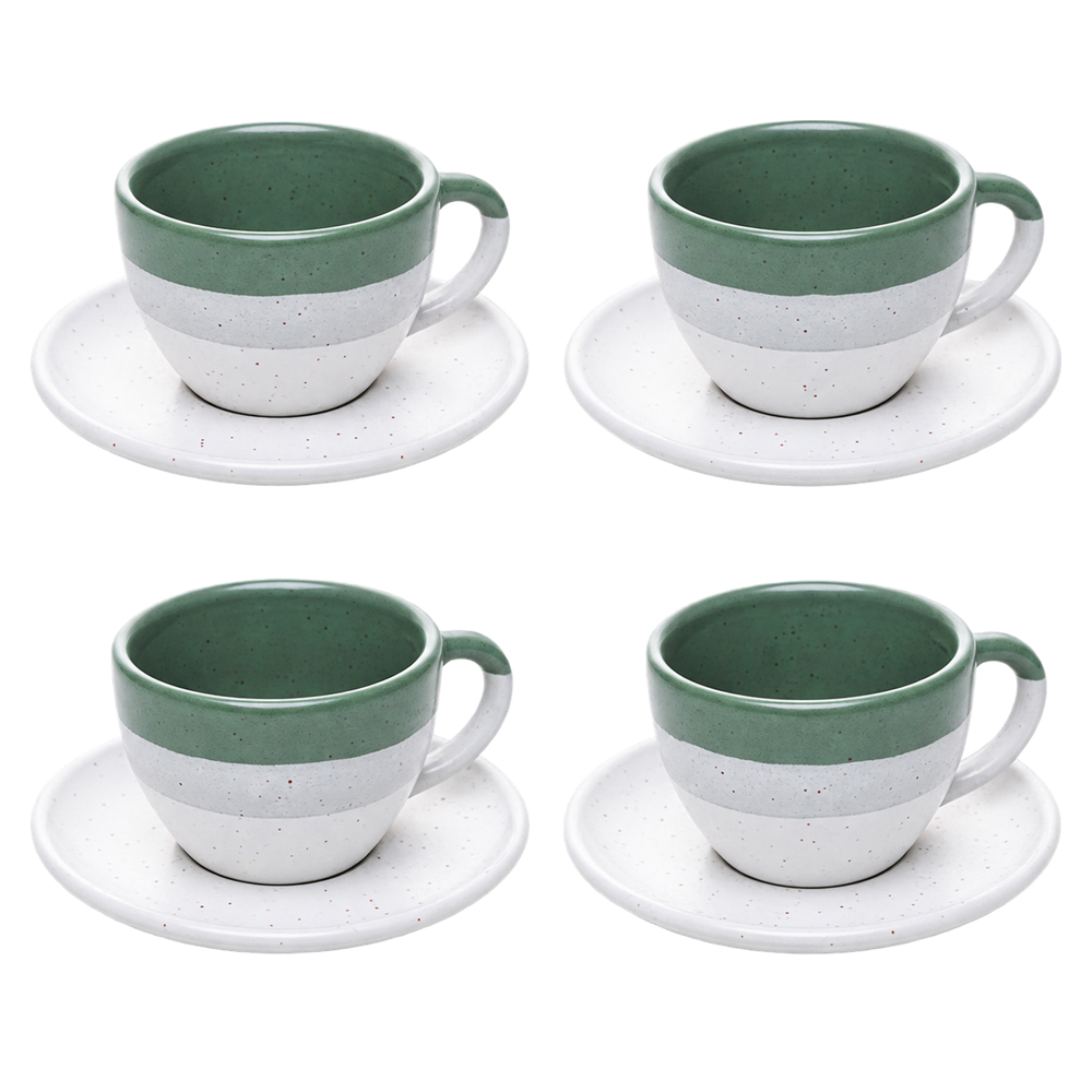 Conjunto 4 Xícaras de Café com Pires Ombré 85ml Verde Cerâmica Wolff para Expresso Mesa Posta Café da Manhã Elegante Uso