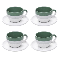 Conjunto 4 Xícaras de Café com Pires Ombré 85ml Verde Cerâmica Wolff para Expresso Mesa Posta Café da Manhã Elegante Uso