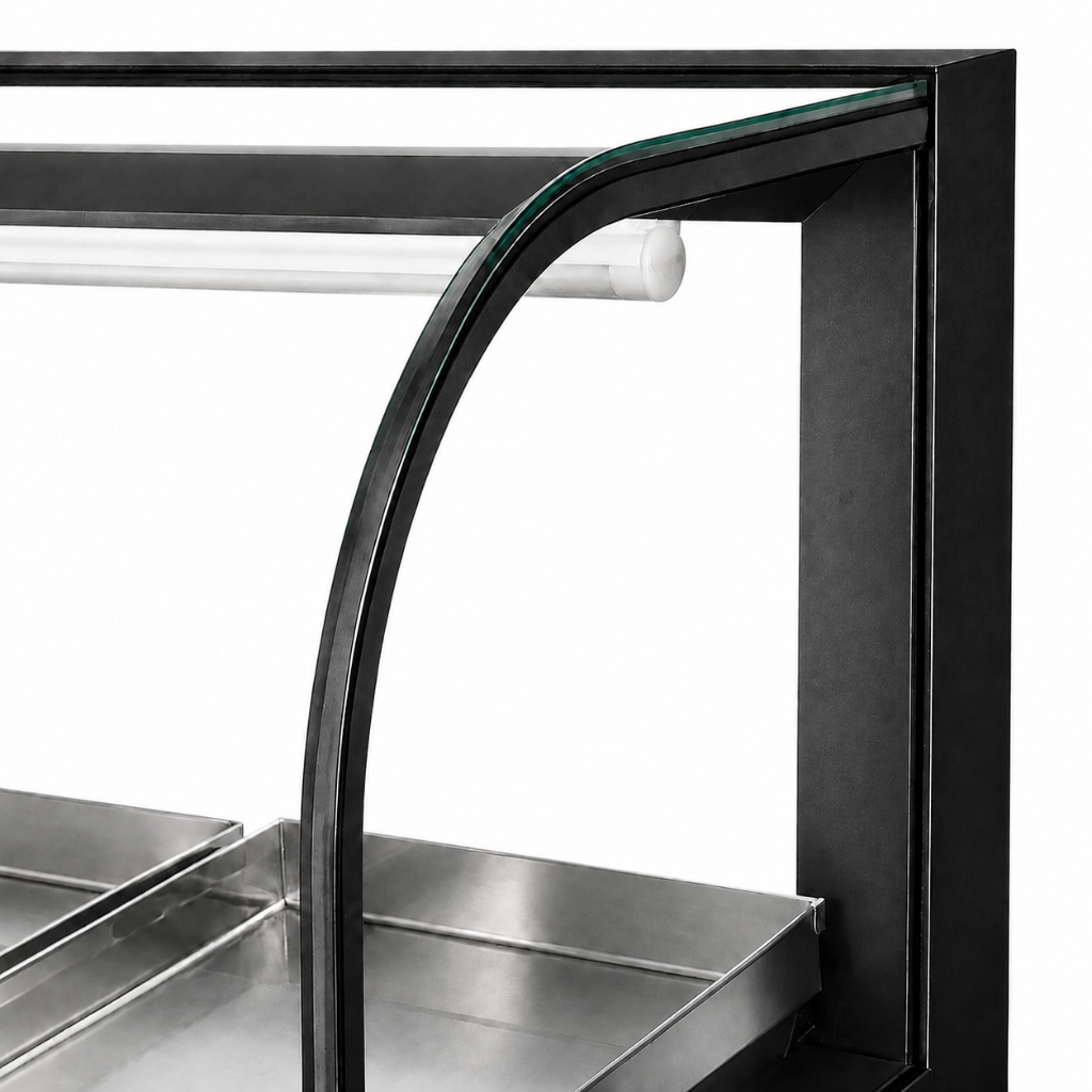 Estufa para salgados Vitrine Semi Curva com 8 bandejas Dupla Preta - Omega — imagem 2 de 2