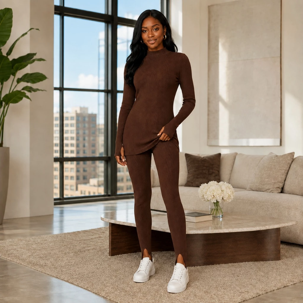 Conjunto Feminino Canelado Premium Manga Longa com Calça Fuso – Look de Inverno Confortável — imagem 1