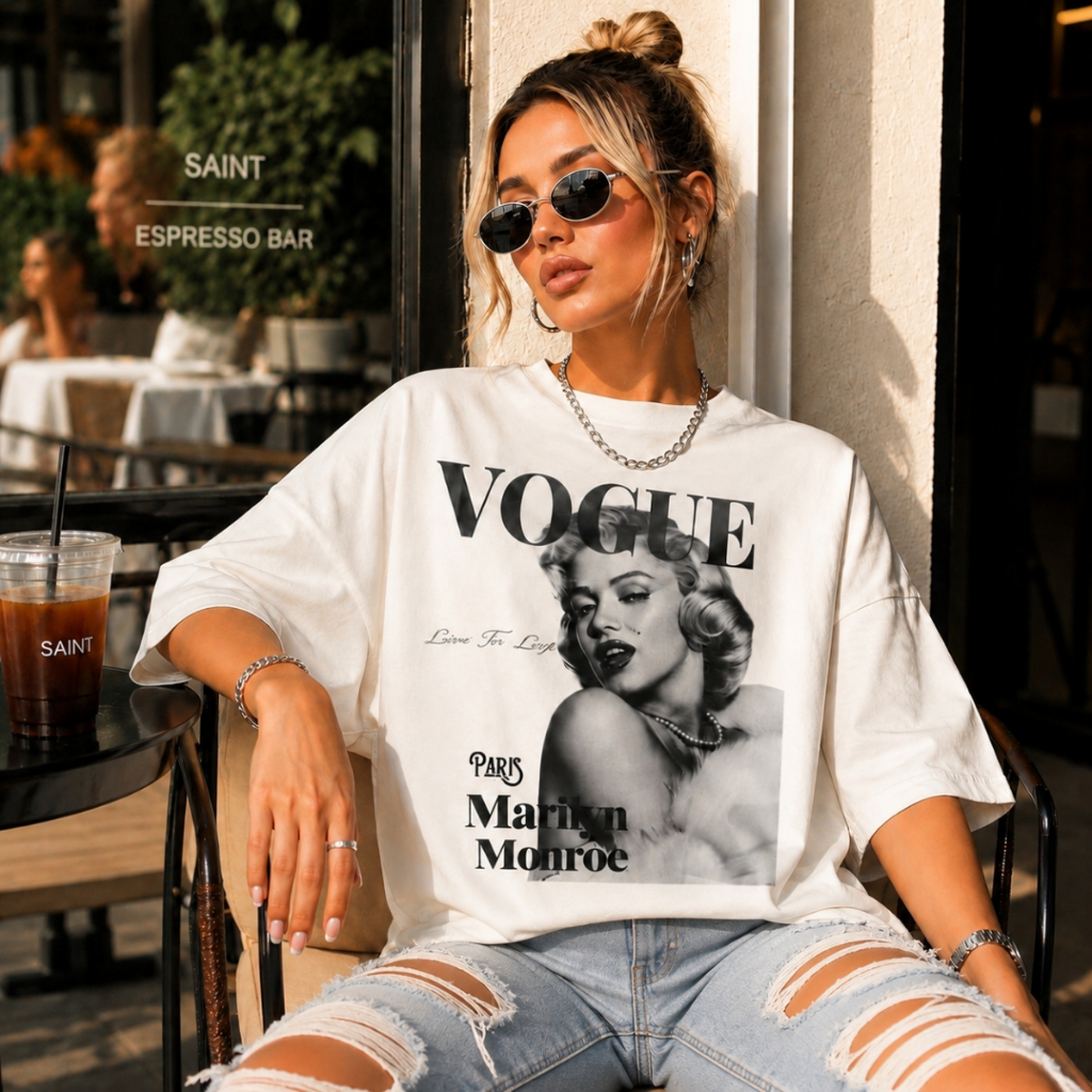 Camiseta Oversized Feminina Blusão Tshirt Camisetão Merlin Monroe Retro Blogueira Tumblr Aesthetic