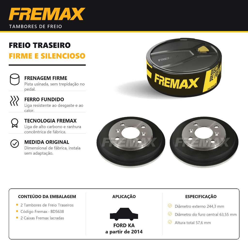 PAR Tambor de Freio Traseiro FORD KA 2014 em diante Fremax