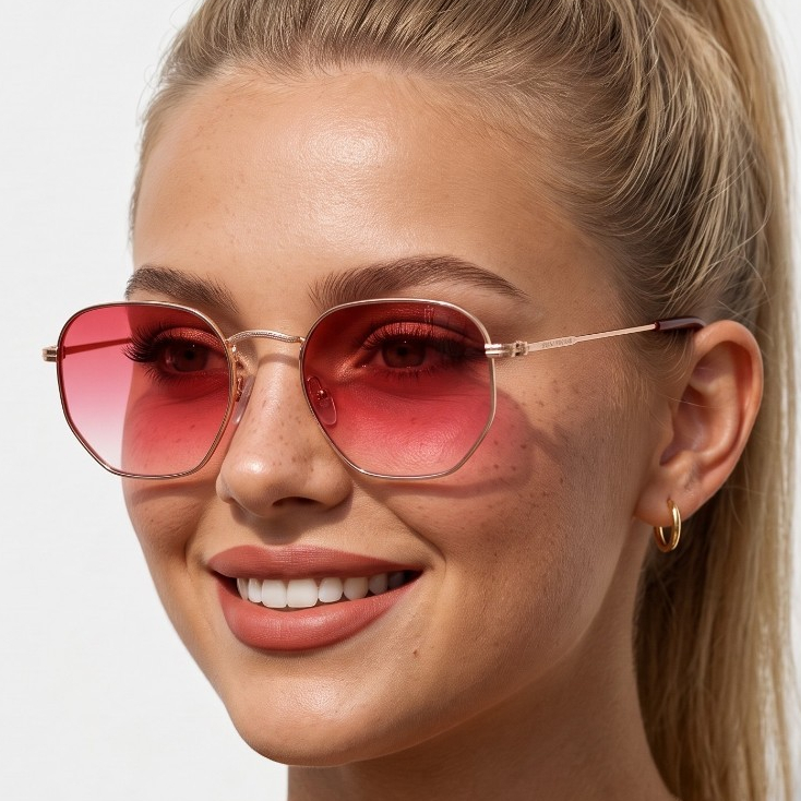 Óculos de Sol Hexagonal Rosa Degradê Clássico Retrô Vintage Aviador uv400 Feminino Masculino