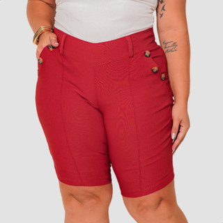 Bermuda Feminina Plus Size Com Bolsos E Botões Modelo Grande Com Lycra Super Conforto Levanta Bumbum