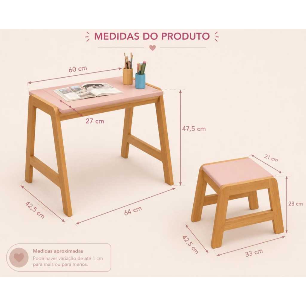 Kit Mesinha e Banquinho Infantil Para Criancas Estudos e Atividades Quarto Sala — imagem 2 de 2