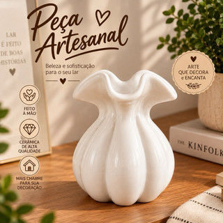 Vaso Murano Cachepot  Branco de Cerâmica Decorativo Ondulado Trouxinha | Vaso para Flores e Decoração