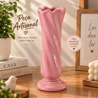 Vaso Decorativo Cerâmica Branco Solitário Espiral Florido Elegante para Sala Quarto Mesa