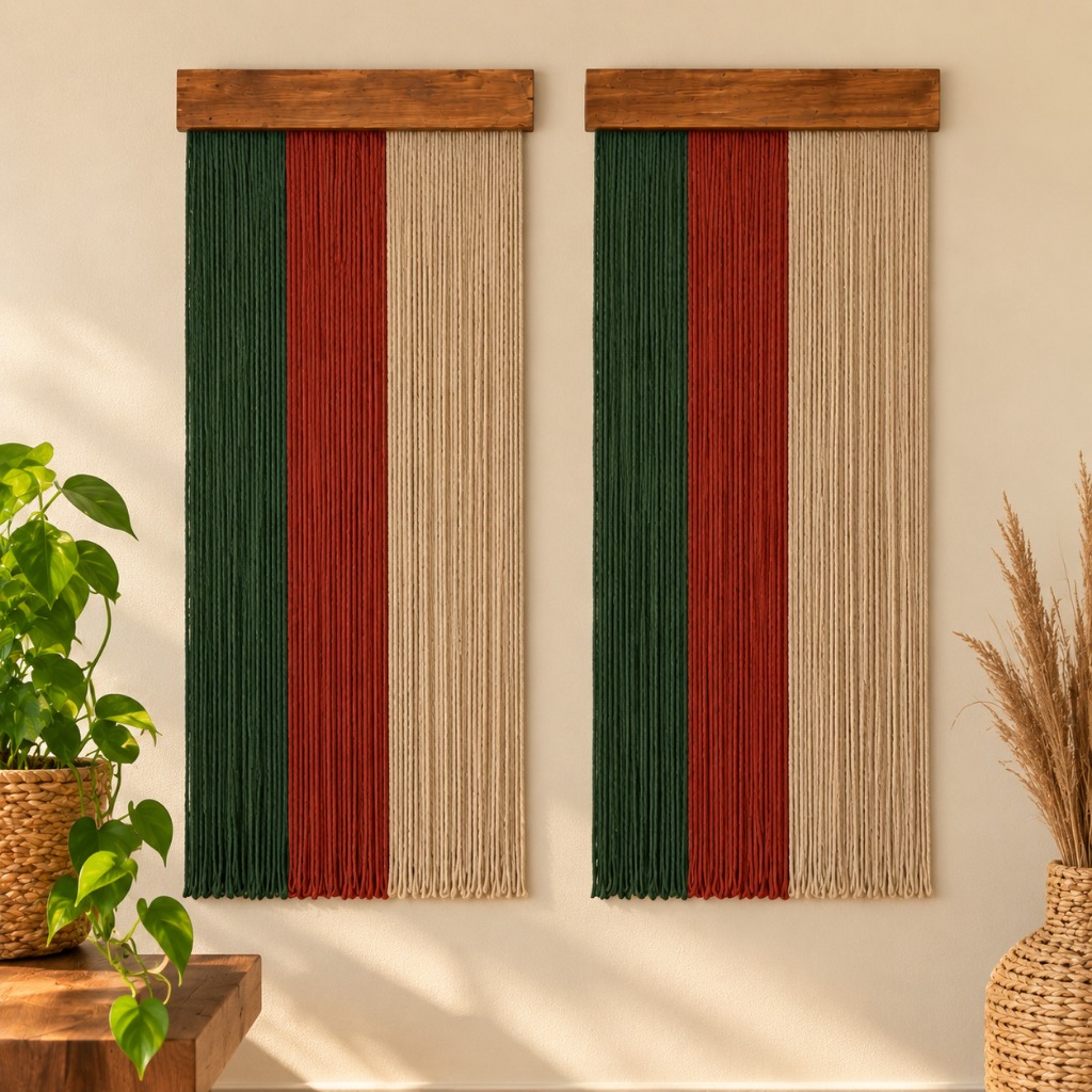 Kit 2 Painéis Macramê Decoração de Parede Sala Quarto Hall Tapeçaria Têxtil Artesanal Boho