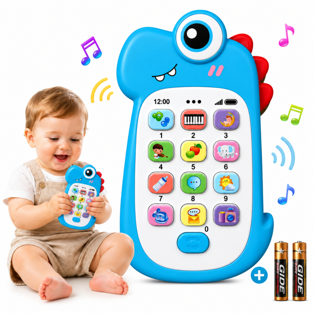 Celular Infantil Musical Educativo Dinossauro Brinquedo Com Som Luz Telefone Mordedor Interativo Bebê