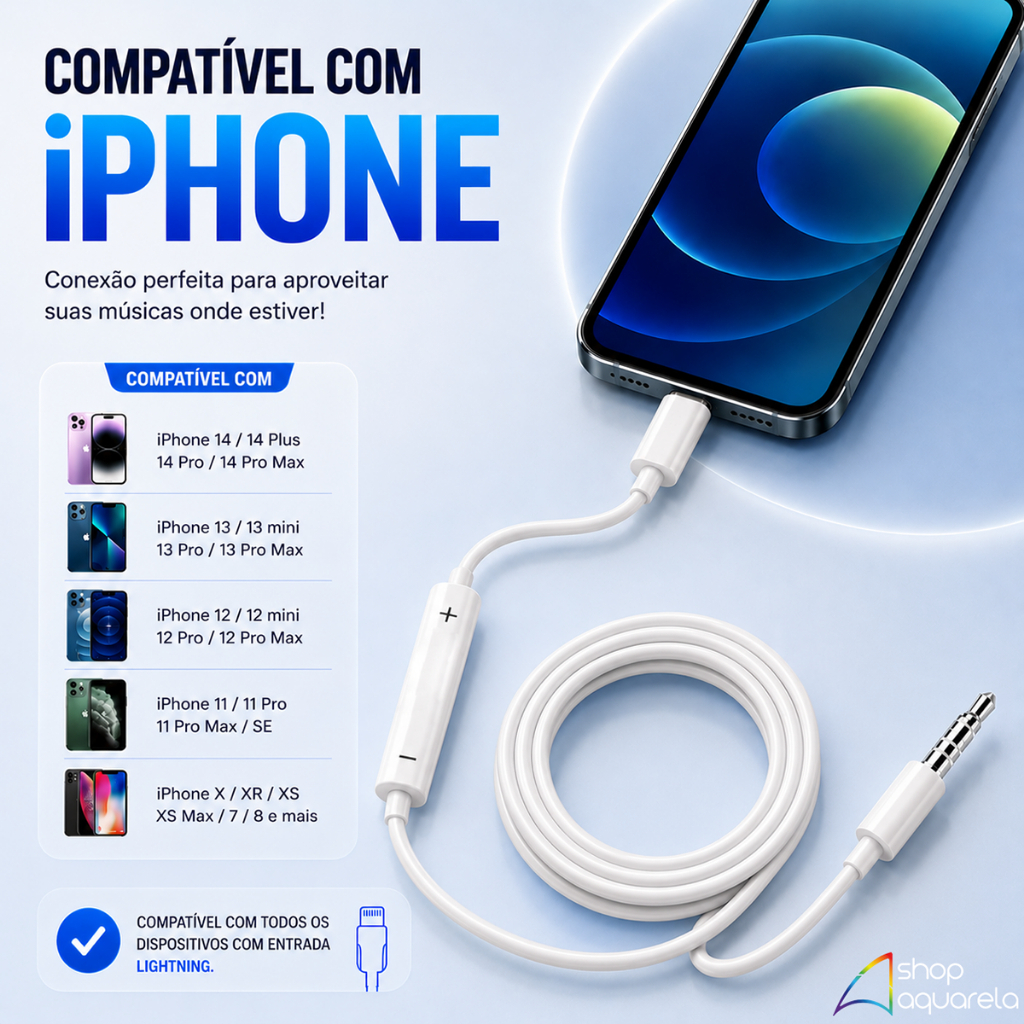 Cabo Adaptador P2 Auxiliar 3.5mm Lightning Compatível iPhone · foto 2