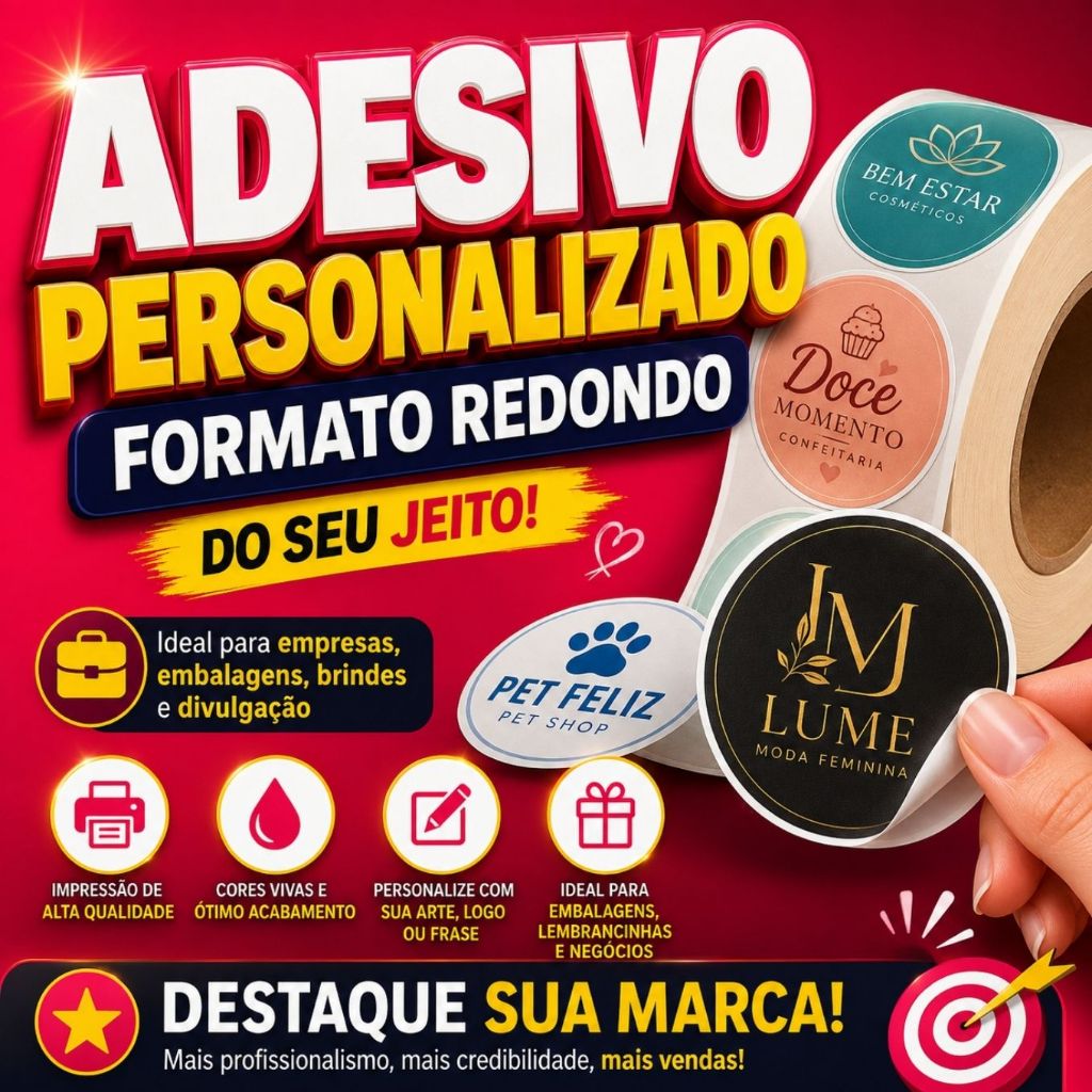Adesivo Personalizado Arte |  4x4  | Etiqueta Resistente a água Brilhante Premium Logo Empresa Festa