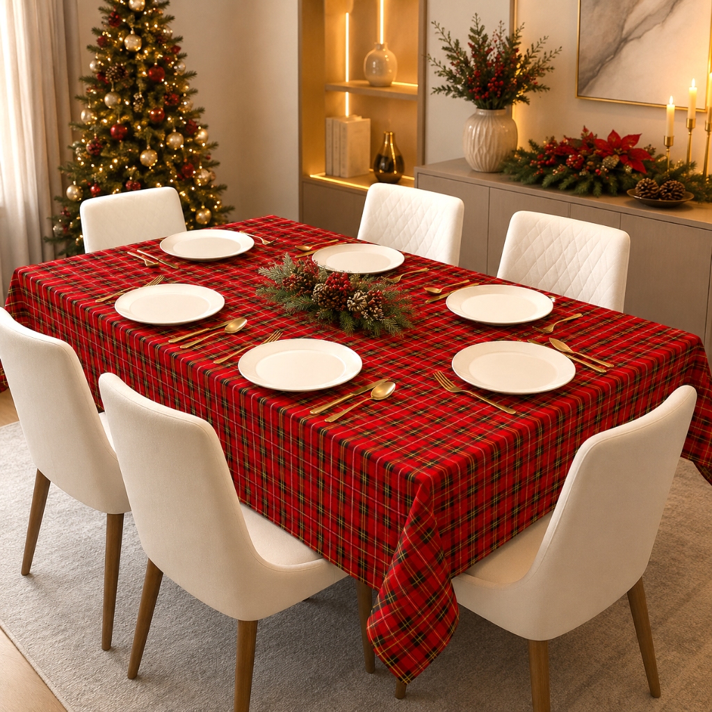 Toalha de Mesa Natal Xadrez Retangular Tecido Premium Microfibra 2,20 x 1,45m