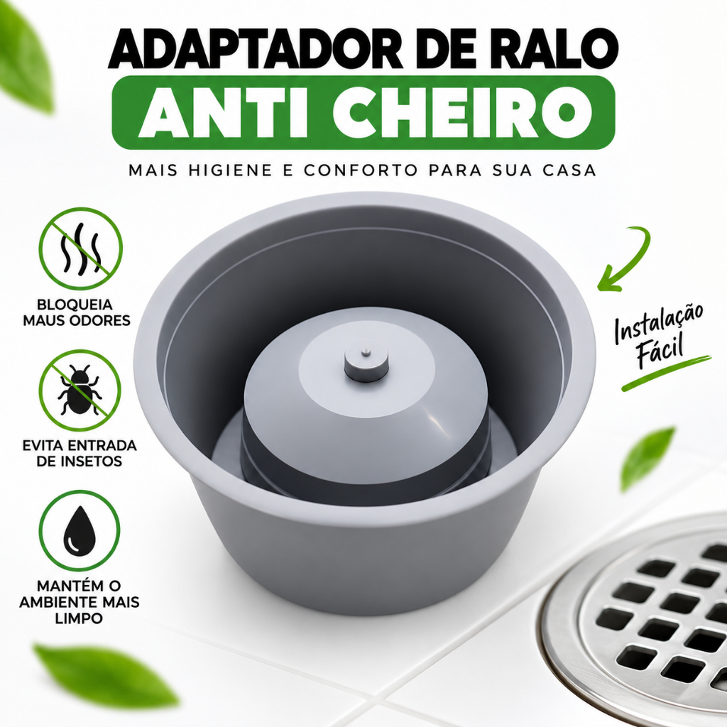 Adaptador Ralo Mau Cheiro Para Banheiro de 10cm Porta Ralos Grelhas Odor Banheiros Evita Mau Cheiro