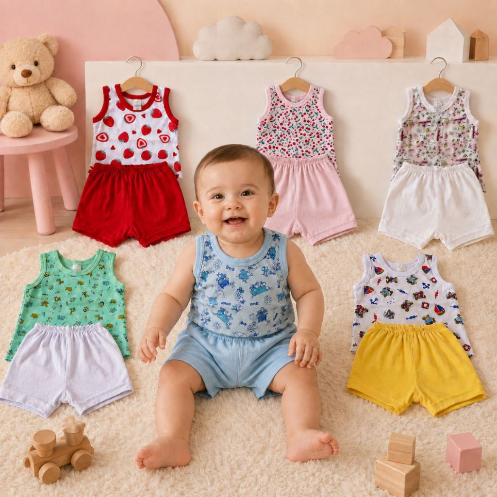 Conjunto Bebê Infantil Regata Short Tapa Fralda Blusinha Regatinha 100% Algodão Sortido Menino Menina Confortavel