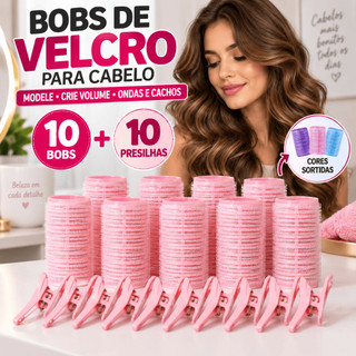 Kit 10 Bobs de Velcro Modelador de Cabelo com 10 Presilhas para Cachos Volume Ondas Reutilizável Cores Sortidas
