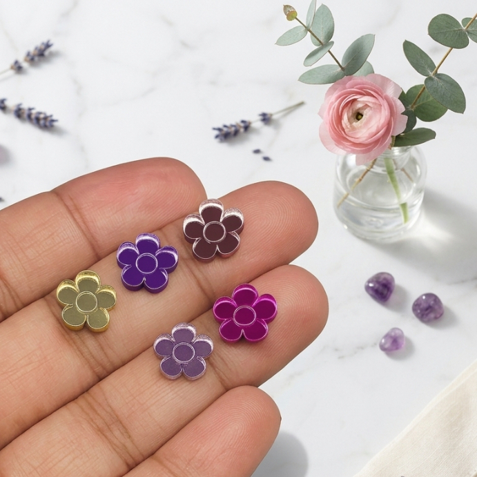 Mini Apliques Tag Acrílico Espelhado Flor 1cm Artesanato Decoração Papelaria Criativa Laços Com 50, 100, 200