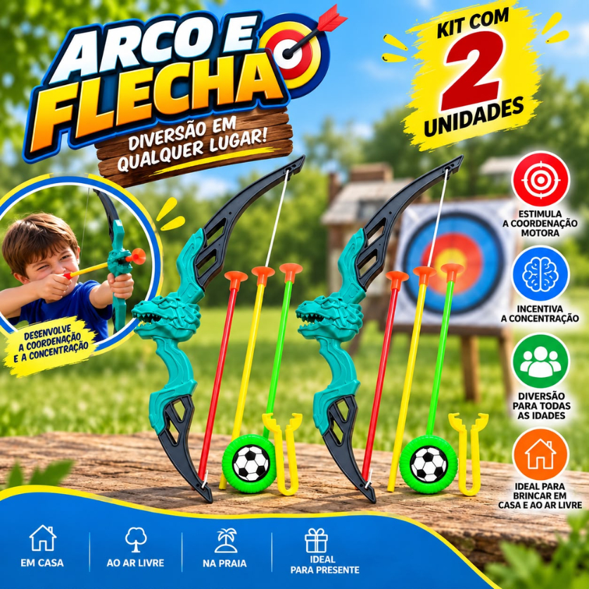 KIT 1 2 3 Brinquedo Arco e Flecha Infantil com Ventosa Alvo Dardos Jogo de Pontaria Mira Criança Divertido